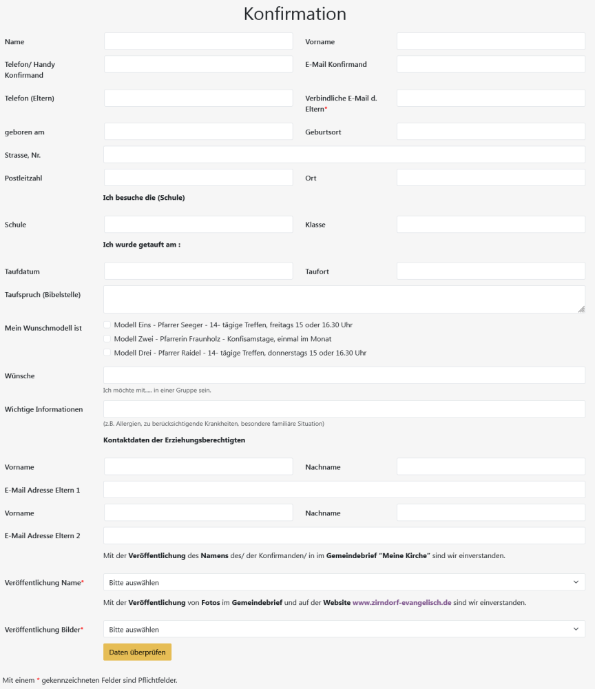 Anmeldeformular Konfirmation