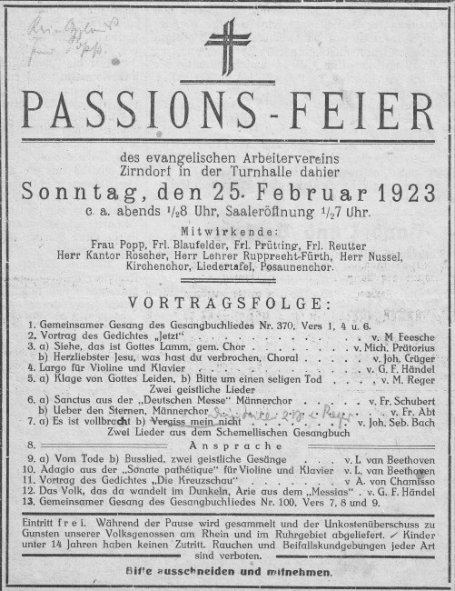 Baugeschichte - Passinonsfeier des evangelischen Arbeitervereins 1923